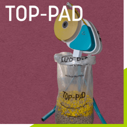 Machine TOP-PAD, produisez vos particulaires de calage in situ en fonction de vos besoins en calage. Une solution de calage proposée par ADRENE, votre fournisseur d'emballages écologiques. 